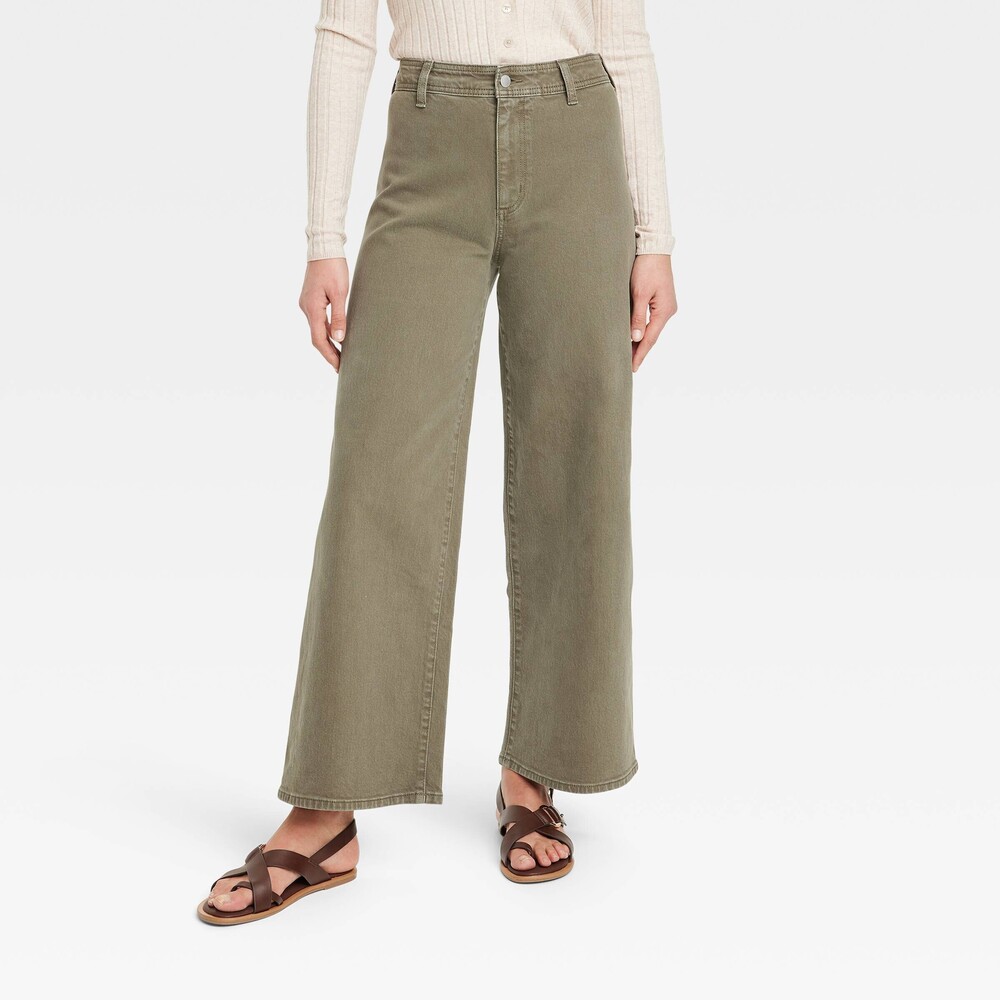 High-Rise Sailor Wide Leg Ankle Jeans - Olive Green 6